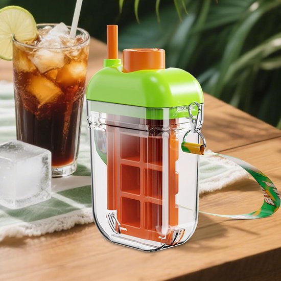 IJs Maker Fles - Beker met rietje - Dranken Koelen - Gemakkelijk los te maken - 18x7x13 cm - Oranje Groen van Merkloos — afbeelding 5