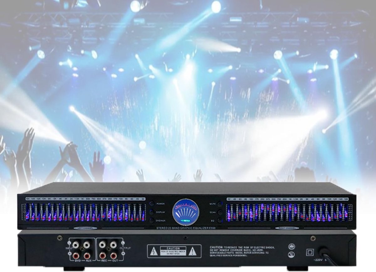 Audio Equalizer - Stereo Geluid - Muziek Mixen - Dual Channel Control - 1U Rackformaat - Zwart