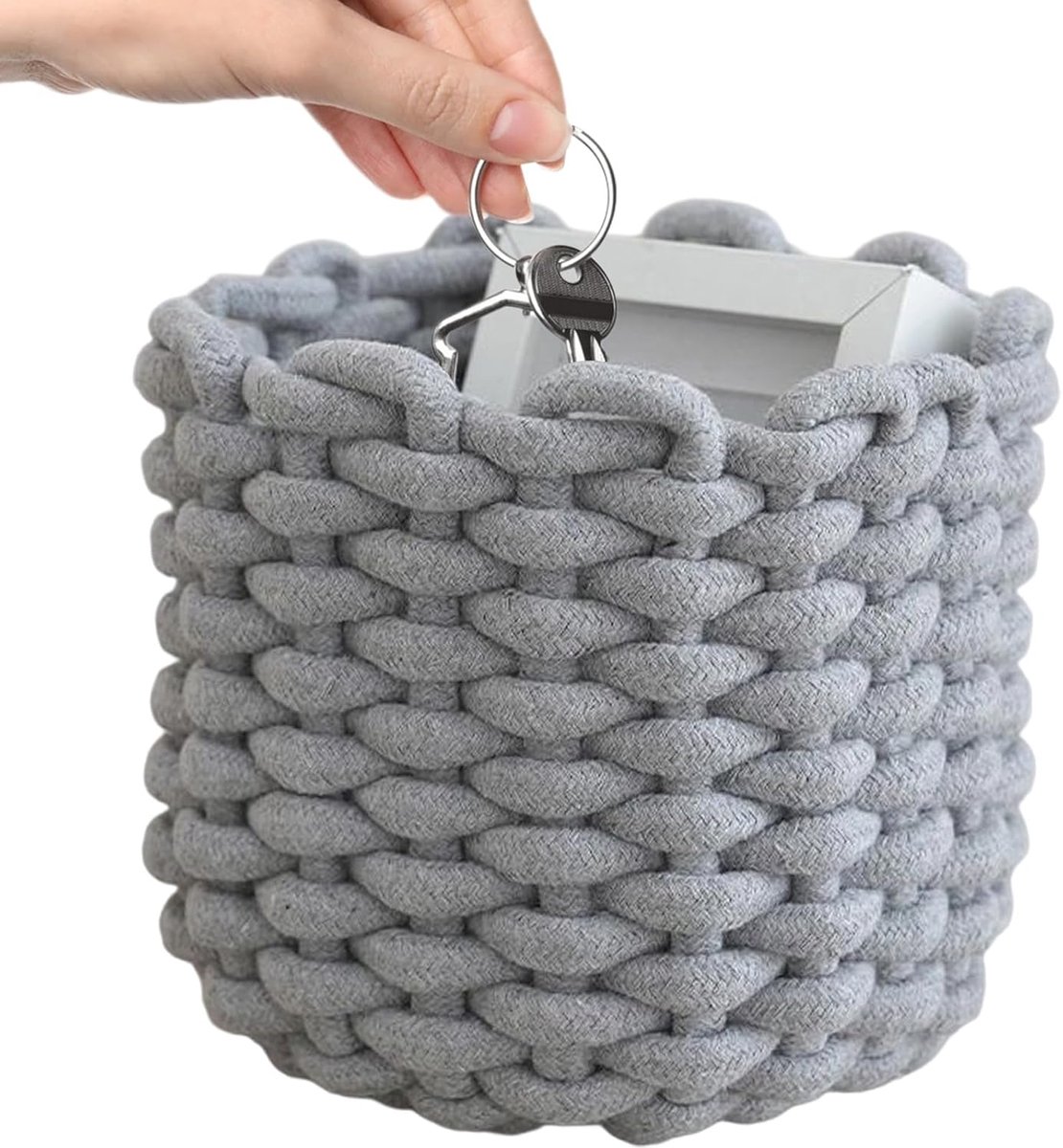 Touw Opbergmand - Katoenen Mand - Multifunctionele Opslag - Stijlvolle Organisatie - 20x18cm - Grijs