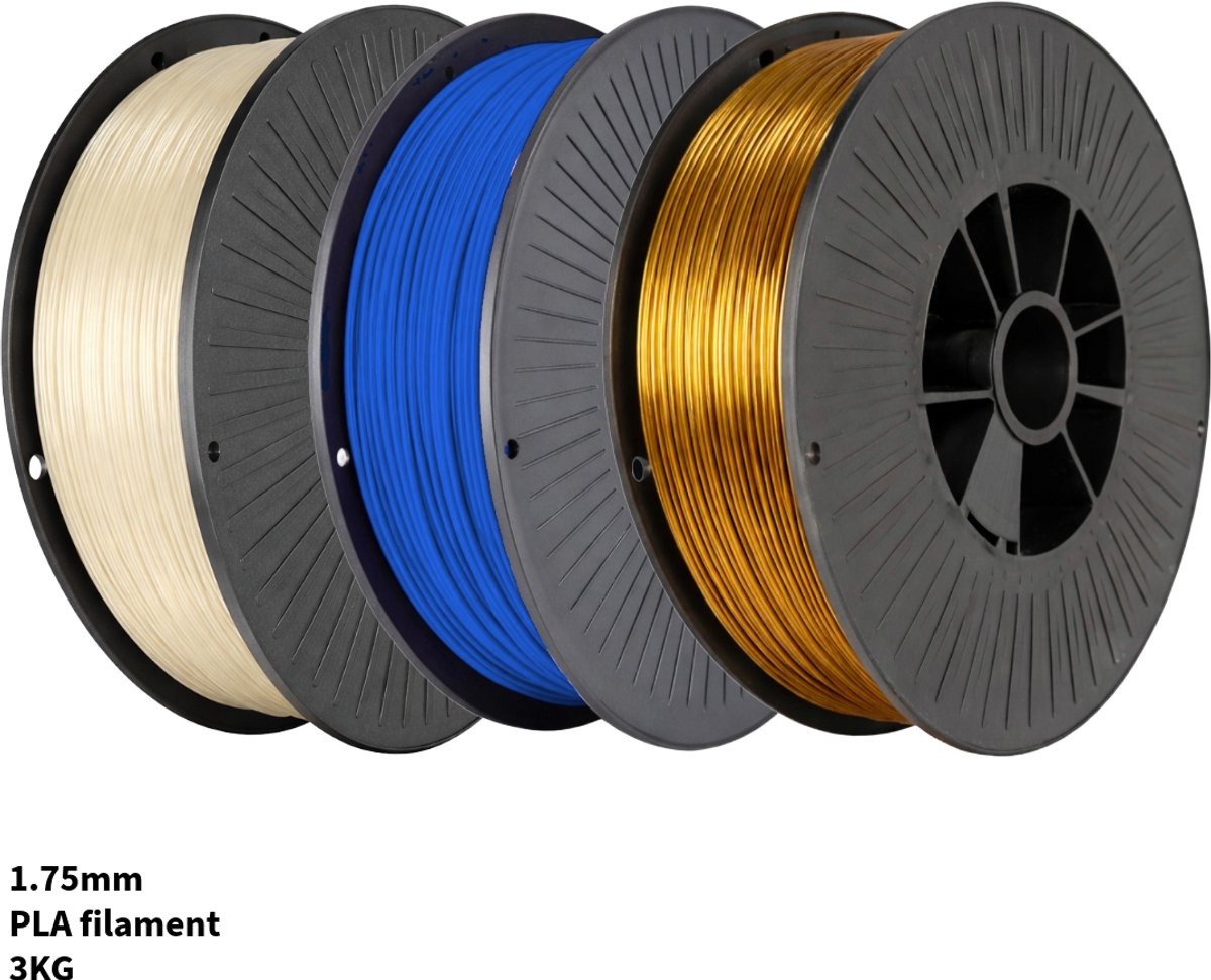 3Dvoordeel.nl PLA+ 3KG Voordeelpakket 3D Printer Filament 1.75 mm - Goud, Glow in the Dark, Blauw - Hoge Kwaliteit en Duurzaam - Compatibel met Creality, Bambu Lab, Esun en Meer - Perfect voor Prototypes, Modellen en Accessoires - Professioneel en Thuisgebruik 3KG PLA Voordeelpakket