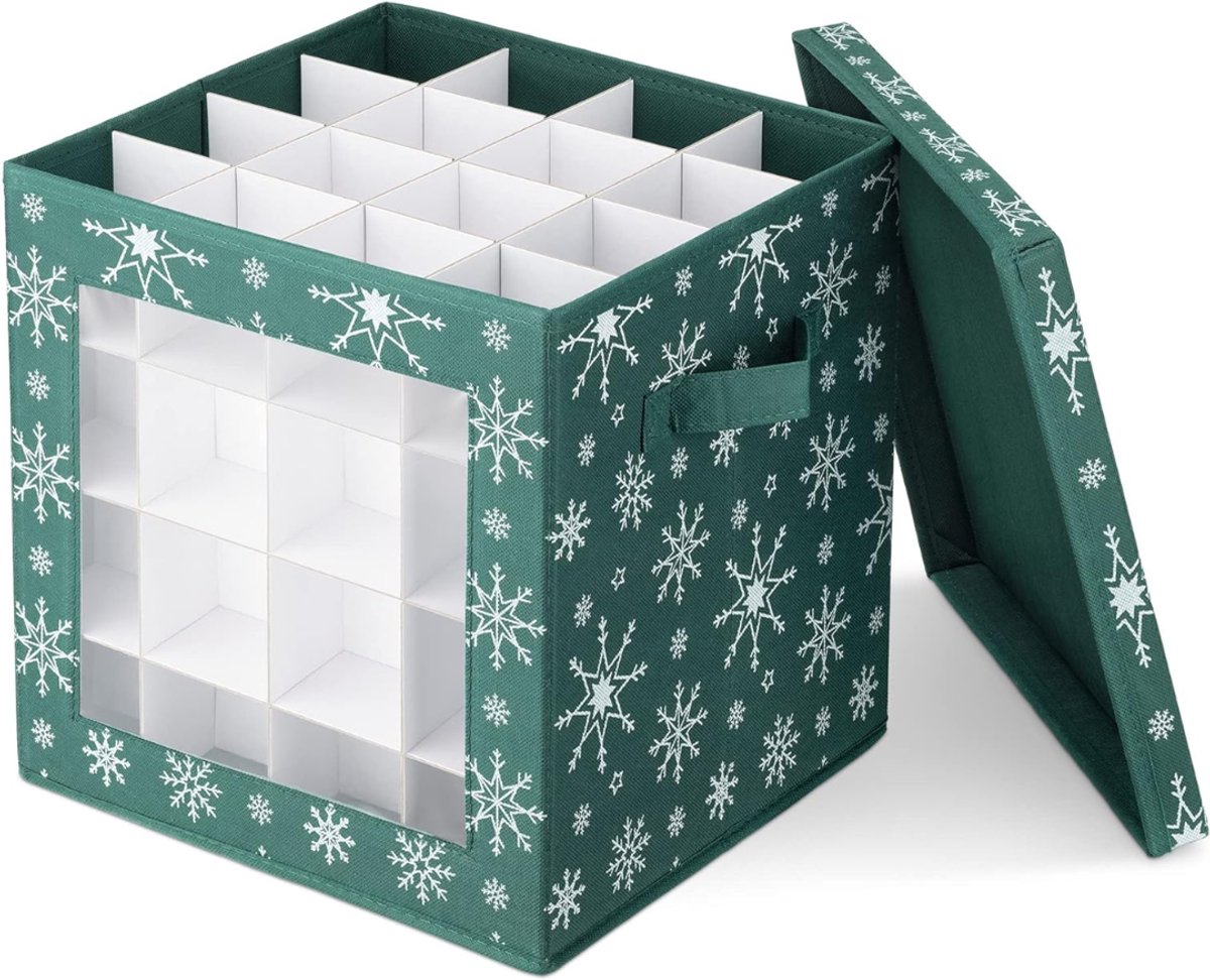 RWB® Kerstballen Opbergbox - Kerstballen Opbergkrat - Kerstballen Opbergkist - Donkergroen - 32 x 31 x 4 cm