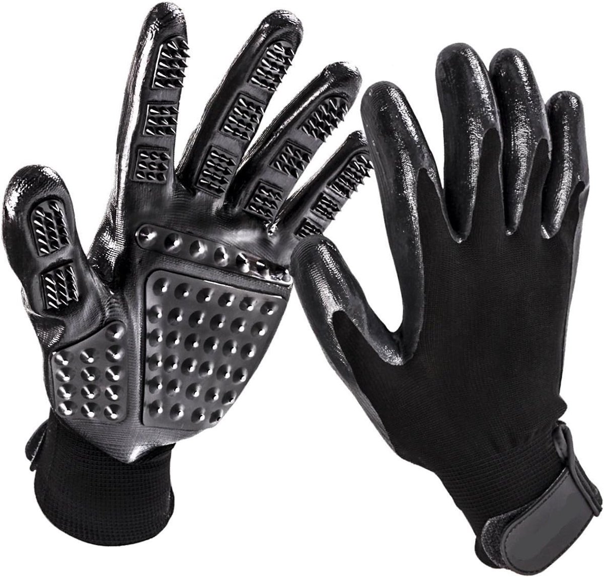 Grooming Handschoenen - Massage Borstels - Dieren Verzorgen - Verbeterd Vingerontwerp - 24 x 13 cm - Zwart