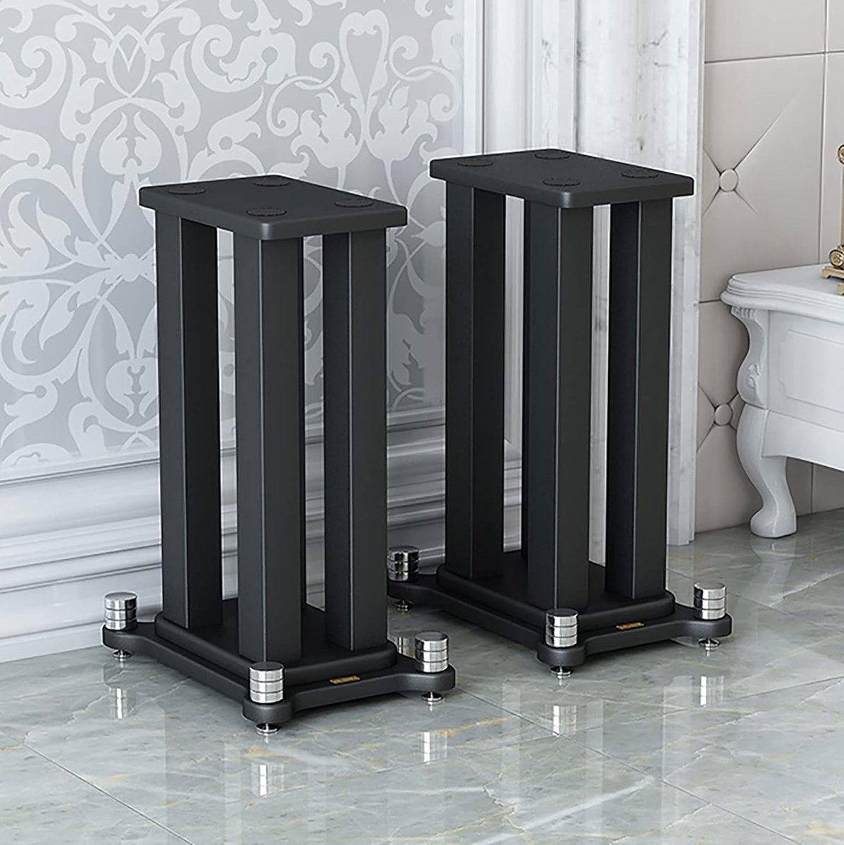 Luidspreker Standaard - Surround Sokkel - Home Audio - Dubbellaags Hout - 22x28cm Blad - Zwart