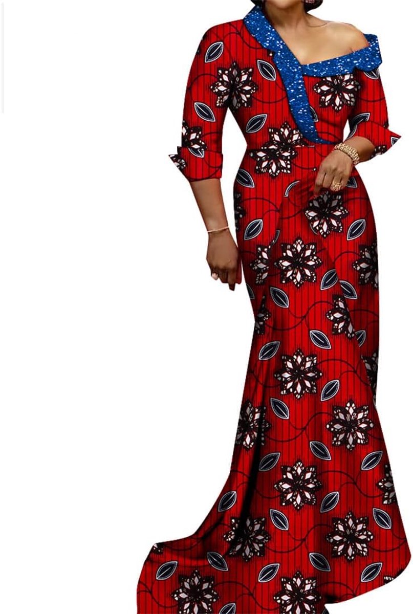 Afrikaanse Jurk - Bazin Riche - Feestelijke Gelegenheid - Traditioneel Design - Valt Kleiner - Multicolor
