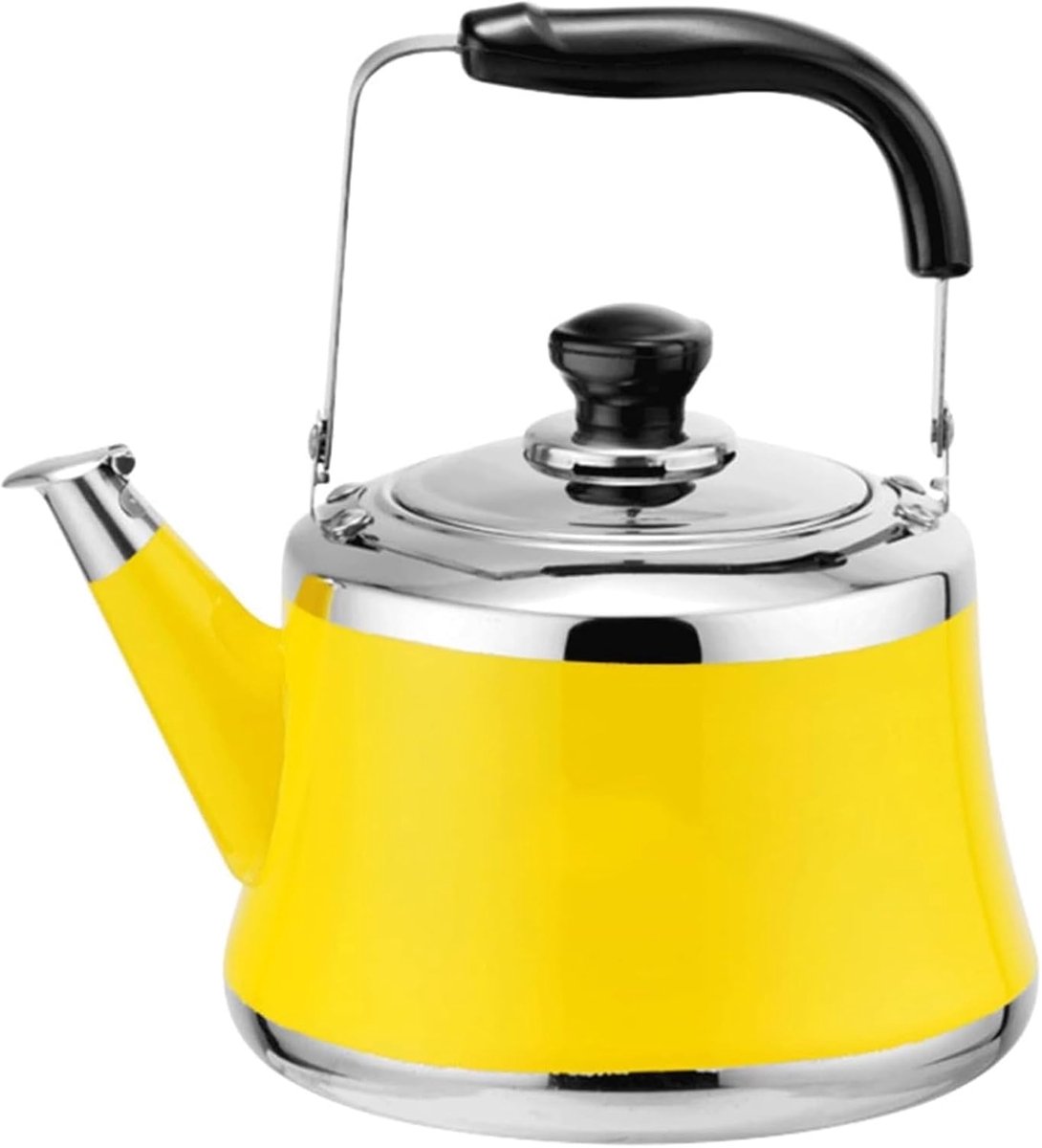 Klassieke Waterketel - Kookketel Fornuis - Water Koken - Roestvrij Staal - 1 tot 2 Liter - Zonnig Geel