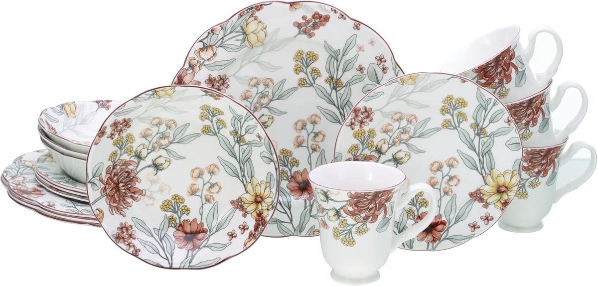 Servies Set - Diner Set - Dagelijks Gebruik - Steengoed Materiaal - 16 Delig - Multicolor