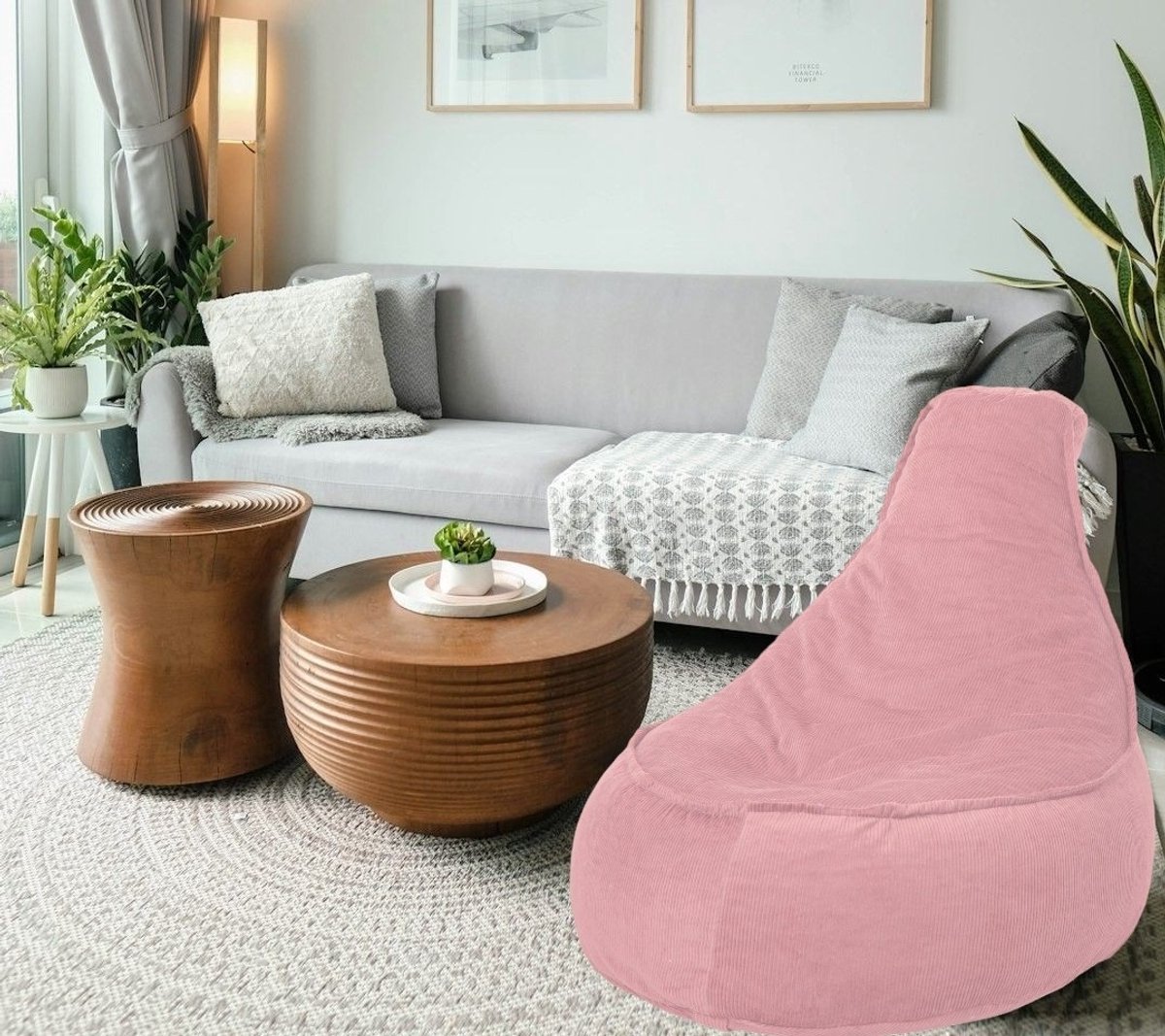 Bobbel Home Zitzak Stoelvorm - Santiago - Ribstof – Zitstoel - Junior - 100 liter - Curduroy - Voor Binnen - Roze