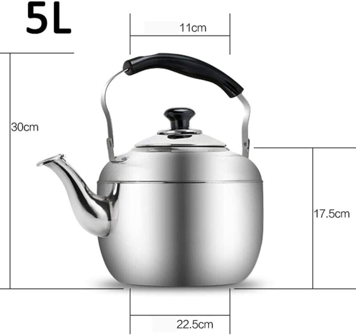 RVS Waterketel - Theepot Inductie - Snel Water Koken - Universeel Geschikt - 5L Capaciteit