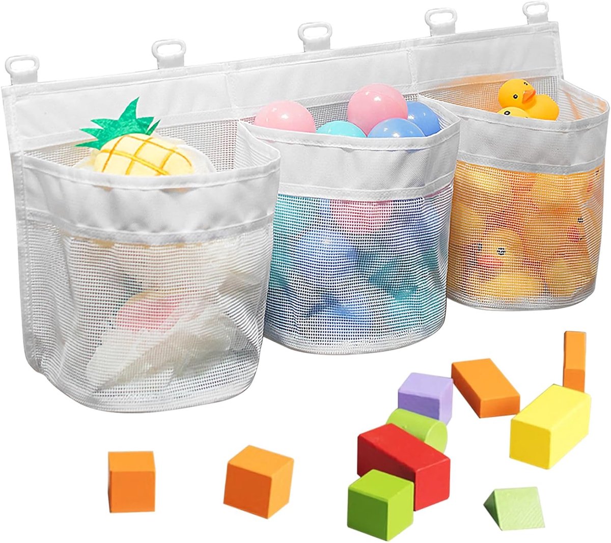 Bad speelgoed organizer - Douche mand - Badkamer opruimen - 3 vakken mesh - 4.95 liter capaciteit - Grijs of wit