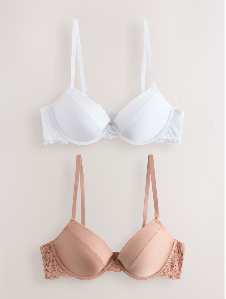 Next Dames - Set van 2 gladmakende push-up A-E beha's met diep decolleté - Huidkleur Praline Nude/White