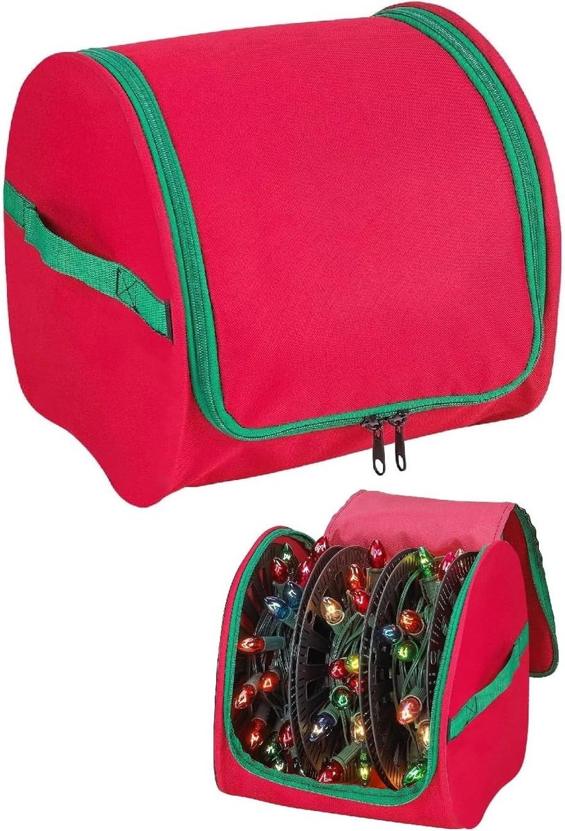 Kerstlicht Opbergtas - Decoratie Organisator - Feestdagen Opbergen - Zware Kwaliteit - 24x24cm