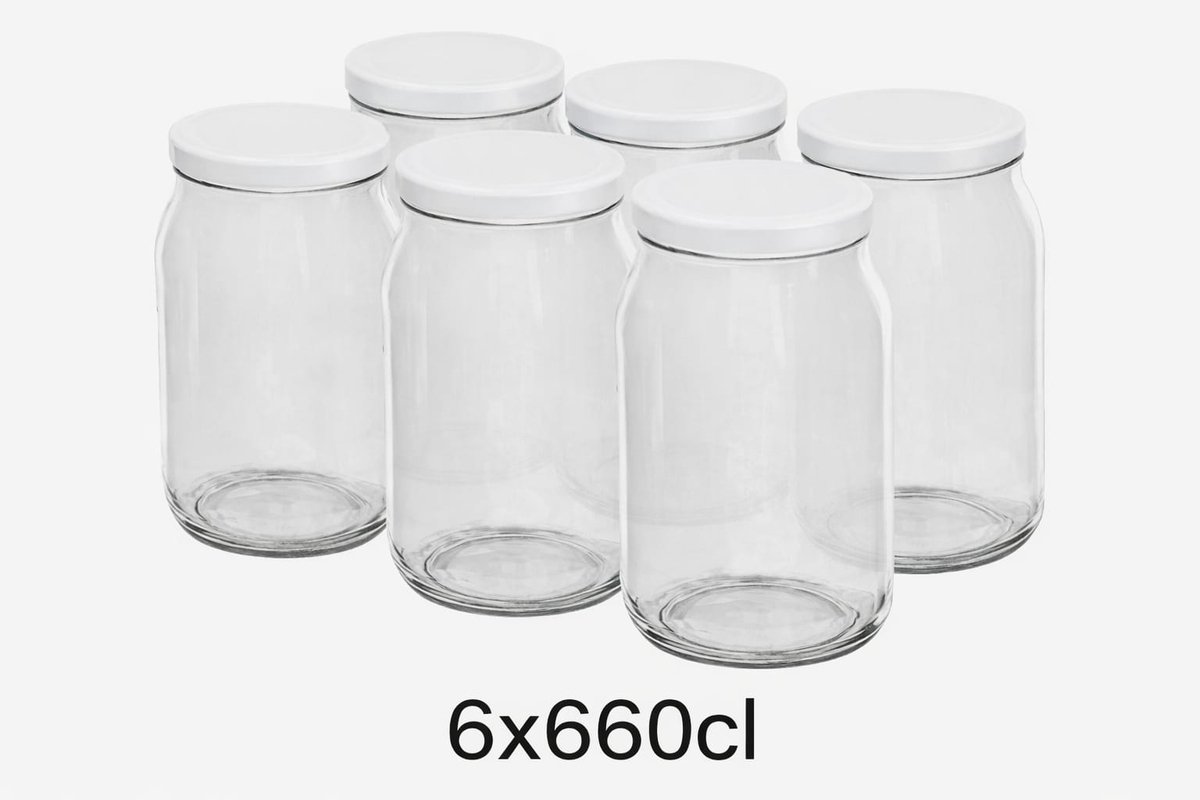 Glass jars 660ml x 6 including lid (White) packed in sets of 6