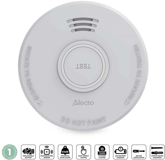 Alecto Rookmelder SD110 - Brandmelder met 10 jaar sensor - Voldoet aan Europese norm - Wit