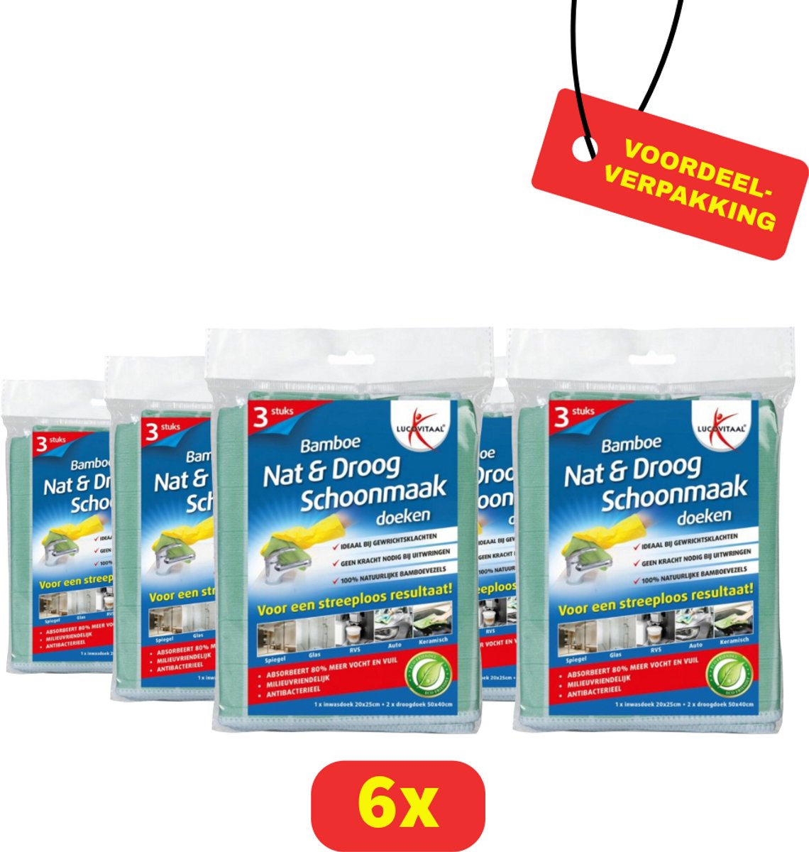 Lucovitaal Bamboe Schoonmaakdoeken - 6 x 3 stuks - Voordeelverpakking