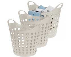 Excellent Houseware Flexibele wasmand - 3x - beige - 26 liter - kunststof - 40 x 41 cm