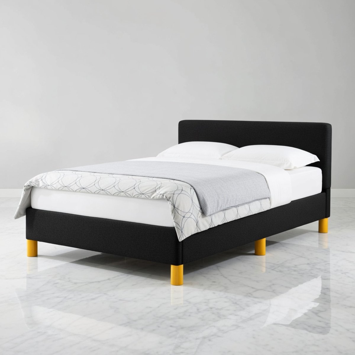 House & Graden LunaComfort Luxe Eenpersoons Bedframe 90x190 cm met Hoofdbord – Zwart Stoffen Design Bed met Lattenbodem – Zonder Matras | House & Graden