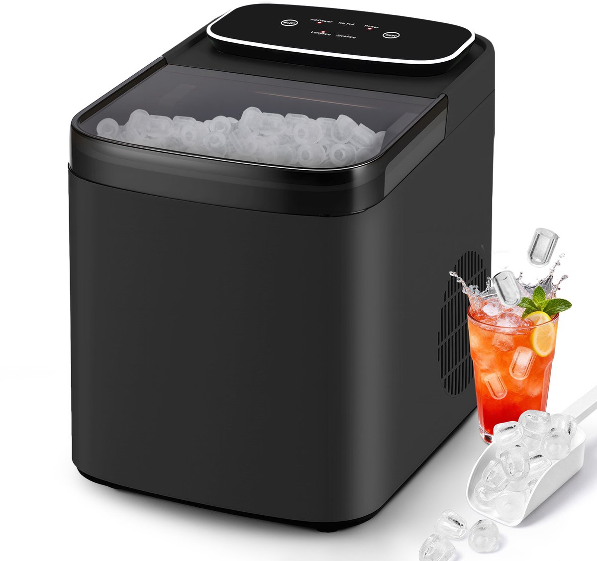 NETTLIFE Kleine Compacte & Stille IJsmachine Grijs – 9 IJsblokken in 6 Min – 2 IJsmaten – Tot 14 kg/24u – Automatische Stop – Zelfreinigend – Draagbaar – Voor Keuken Kantoor Bar & Feest