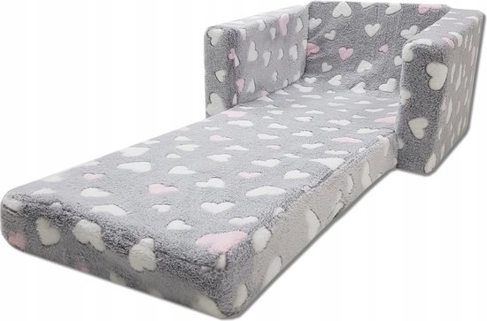 Kindvriendelijke opvouwbare pluchen kinderstoel met zitting en ligfunctie - comfortabel kids relaxfauteuil, roze harten van Merkloos — afbeelding 3
