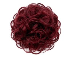 Rood haarstukje dames – krullend haar scrunchie – haar bun extensie – volumineuze kunsthaar haar donut – eenvoudig opsteekkapsel – model 39