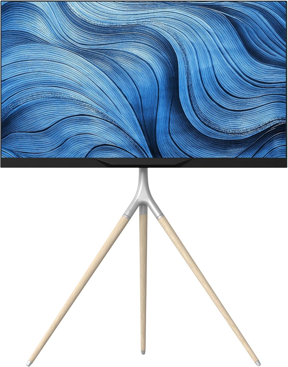 Houten TV Stand Tripod voor 32" - 65" Schermen - Hoogte Verstelbaar tot 35kg - 360° Rotatable