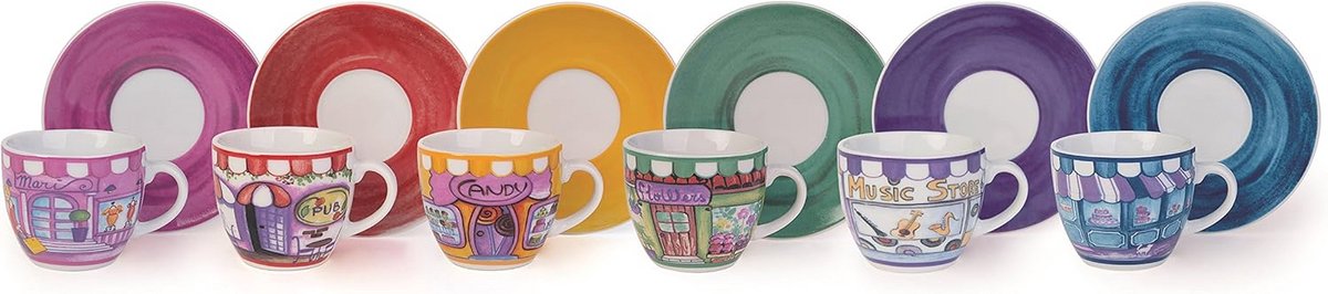 Sets van 6 koffiekopjes met schotels in porselein - Multikleur - 90 cl