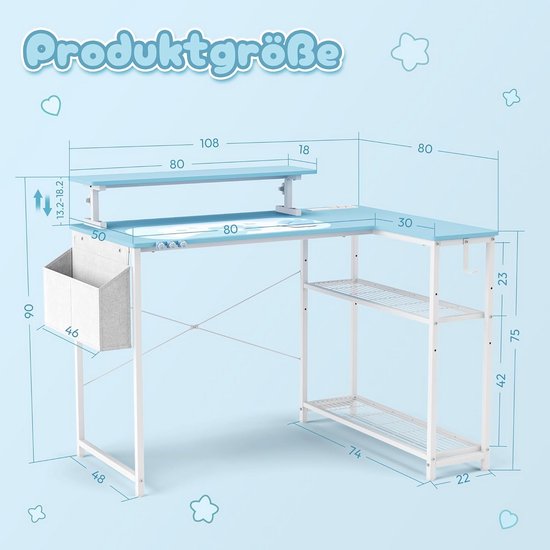 Schattig gaming bureau met koolstofvezel oppervlak en bekerhouder - PC werkplek 100 x 50 cm — afbeelding 5