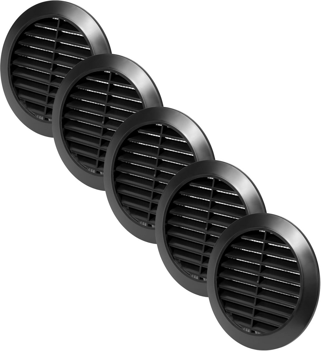 5 stuks zwarte ventilatieafdekking 90 mm - ronde HVAC ventilatiesleuven met insectenbescherming voor badkamer, thuiskantoor en keuken
