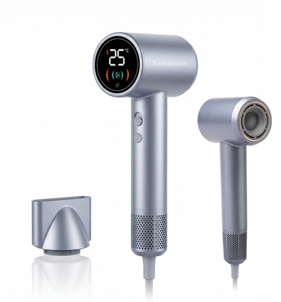 Namajunas - Ionische Fohn - Föhn met Vlakke Blaasmond - Haarstyler met LED Scherm - 5 Warmtestanden, 2 Snelheden - Pluisvrij, Glanzend - Lichtgewicht & Stil - Reisföhn