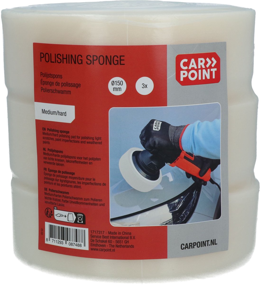 Carpoint Polijstspons, medium, wit, 3 stuks