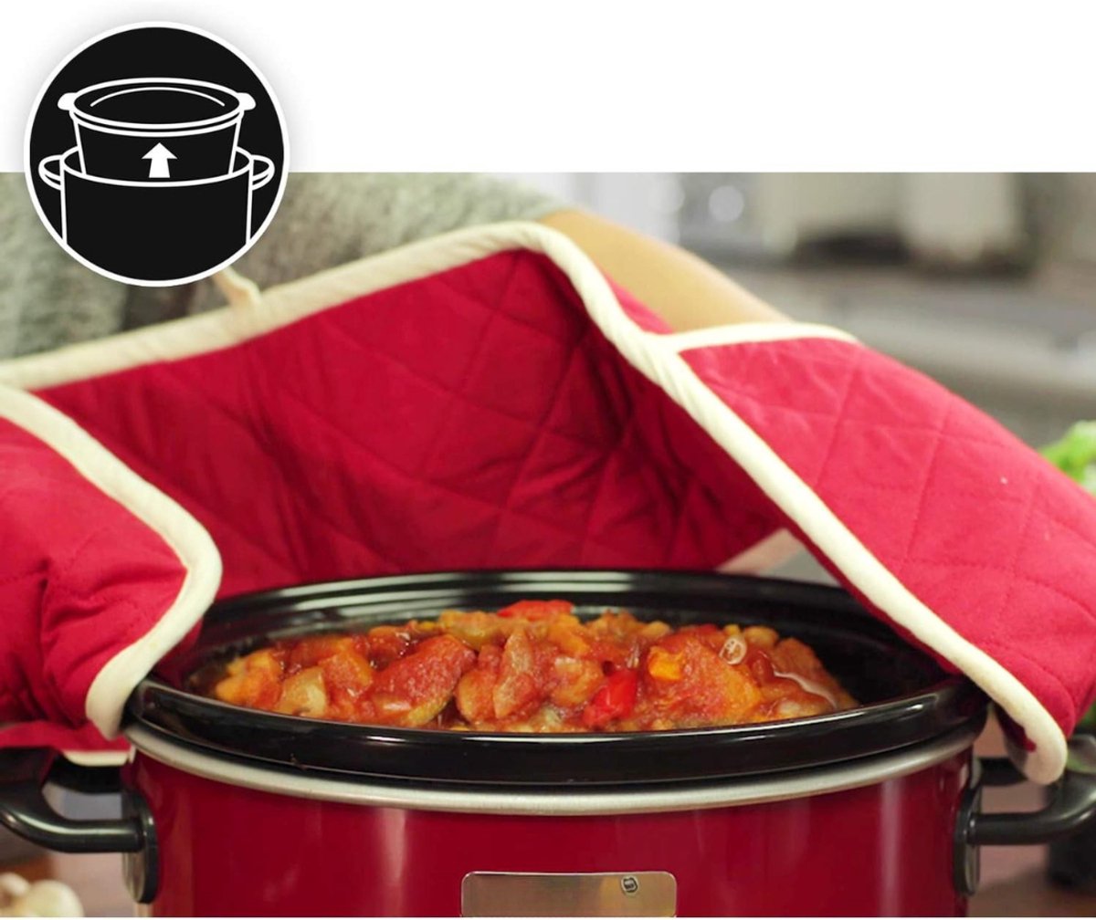 DYNA® Slowcooker met Timer - Crockpot - Stoompot - RVS - Inclusief Warmhoudfunctie - Rood - 30cm x 22cm x 30cm – foto 4
