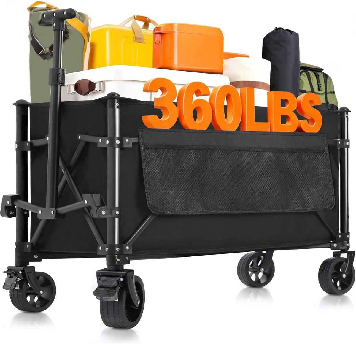 Opvouwbare Wagen met 150L Capaciteit voor Boodschappen, Camping en Tuin