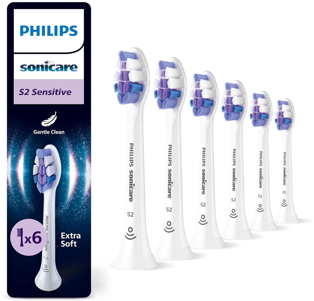 Philips Sonicare S2 Sensitive Set van 6 opzetborstels wit - HX6056/87