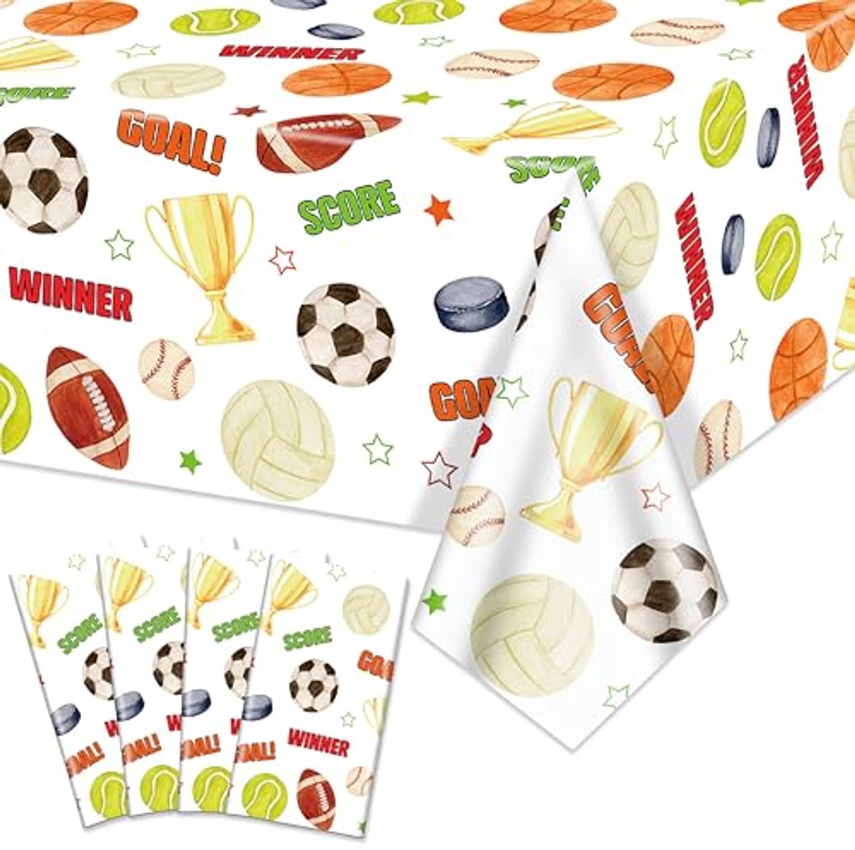 Ultiluxe® Tafellaken Wegwerp - Sport - Dun Tafelkleed - Tafeldecoratie - 130 x 220 cm - Sporten Thema - Waterafstotend - Kunststof - Voor feestjes en verjaardagen - Wit