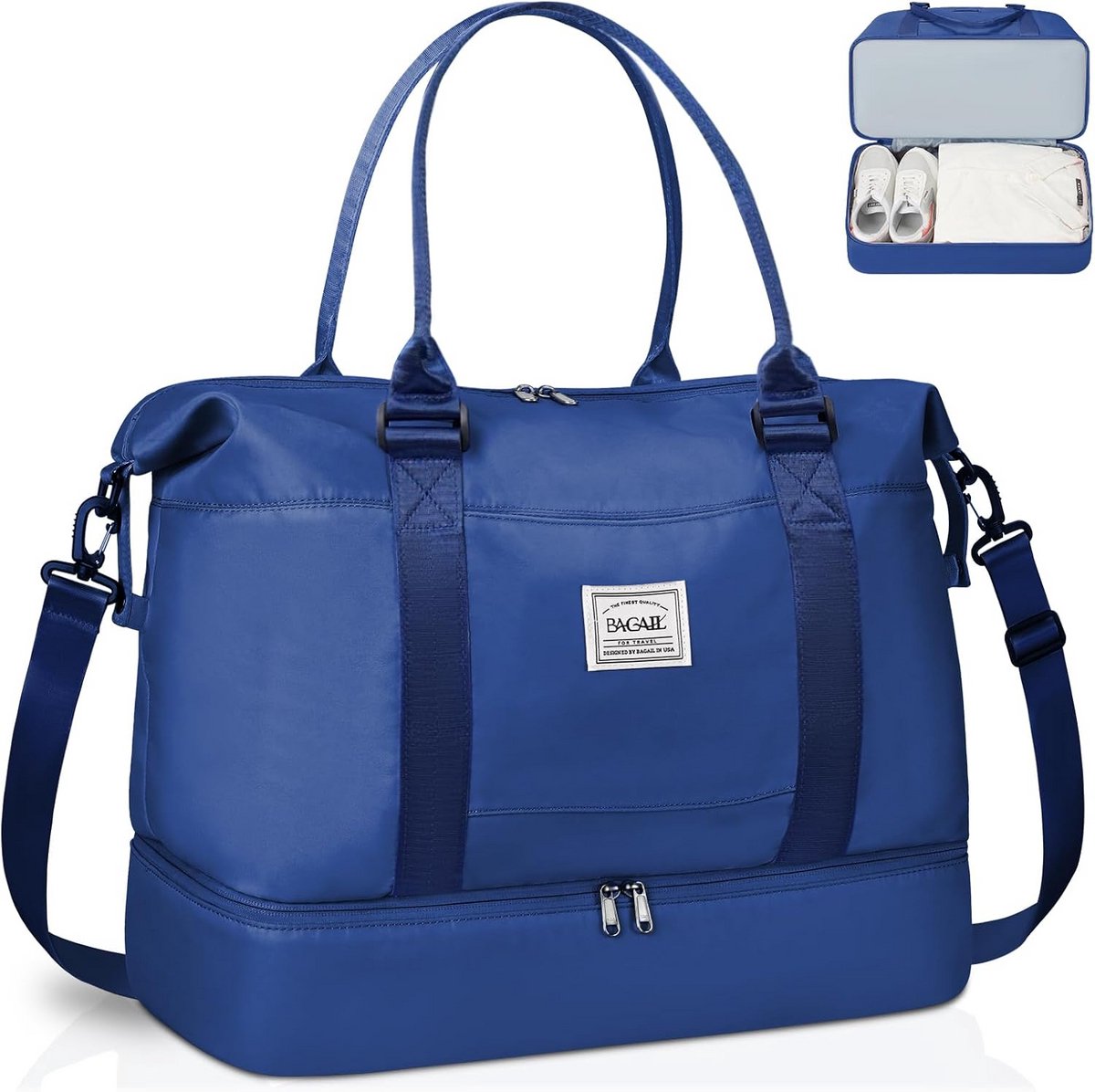 Reizen Duffel Tas met Extra Onderste Opslag en Natte en Droge Scheiding - Ideale Weekendtas en Sportschool Handtas