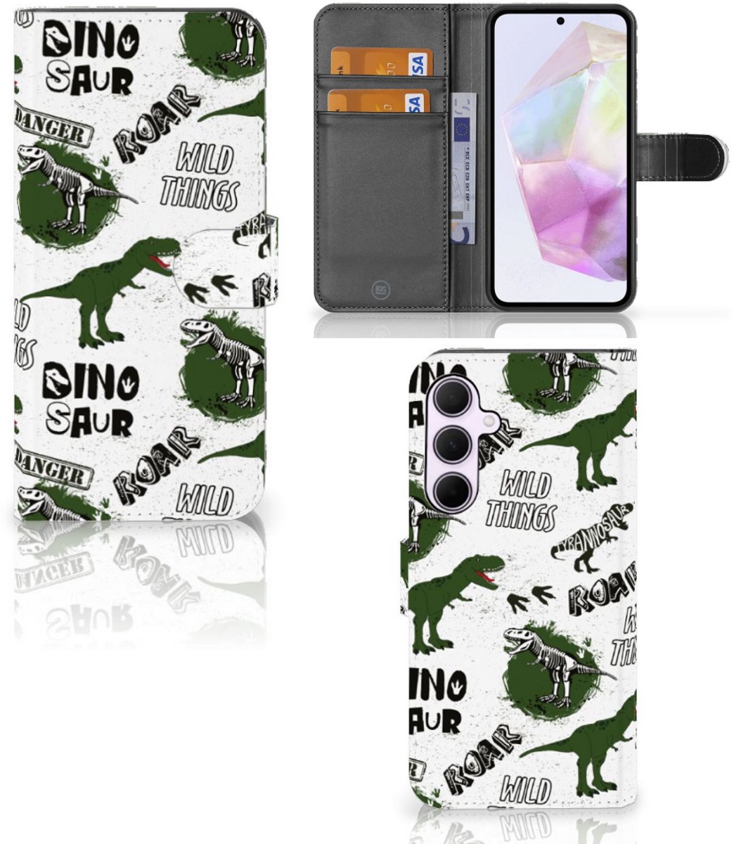 Telefoonhoesje met Pasjes voor Samsung Galaxy A35 Dinosaurus