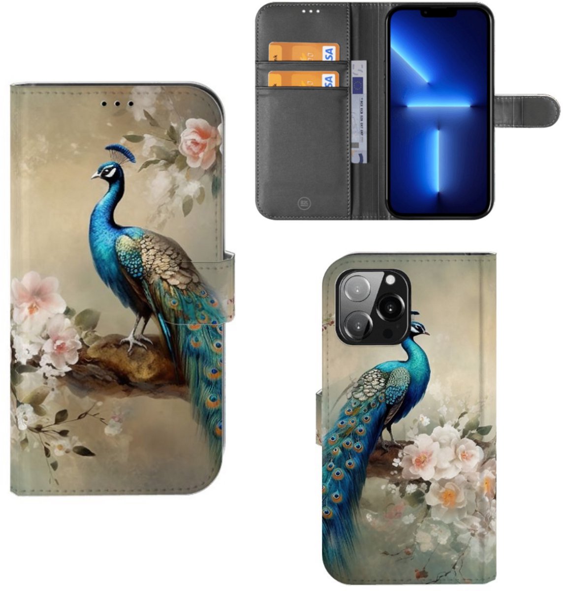 Telefoonhoesje met Pasjes voor iPhone 13 Pro Max Vintage Pauwen