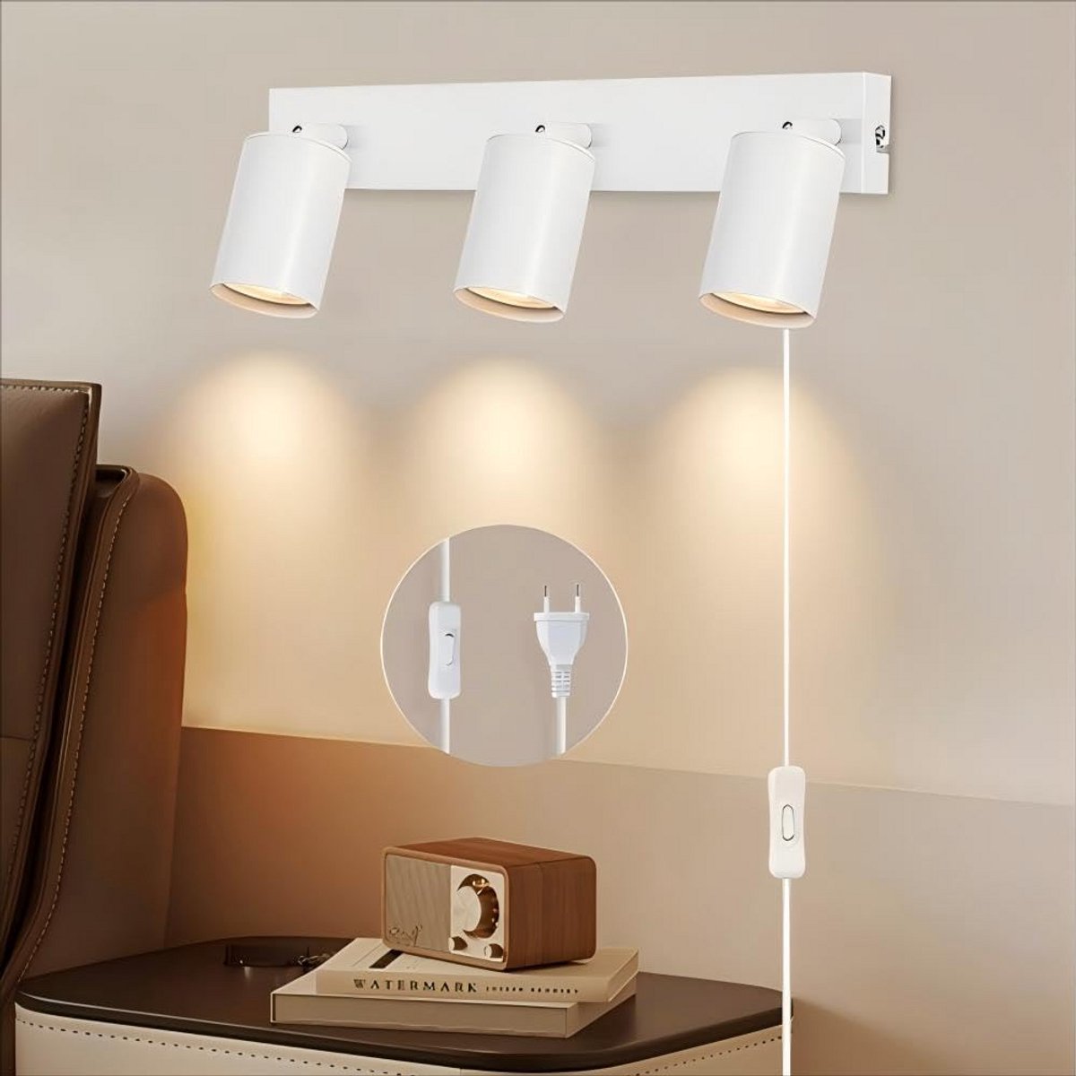 Verstelbare GU10 Wandlamp met Draadschakelaar - Aluminium, Geschikt voor Slaapkamer en Woonkamer