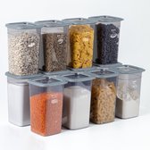 Set de Bocaux de conservation 1,4 l, 12 pièces, Bocaux de conservation en plastique anthracite avec couvercle, récipient pour aliments frais, Bocaux de conservation hermétiques, congélateur empilable