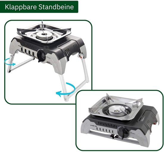 Draagbaar Gasfornuis voor Camping met Opvouwbare Pootjes en Transportkoffer - 2,4 kW Vermogen van Draagbaar — afbeelding 5