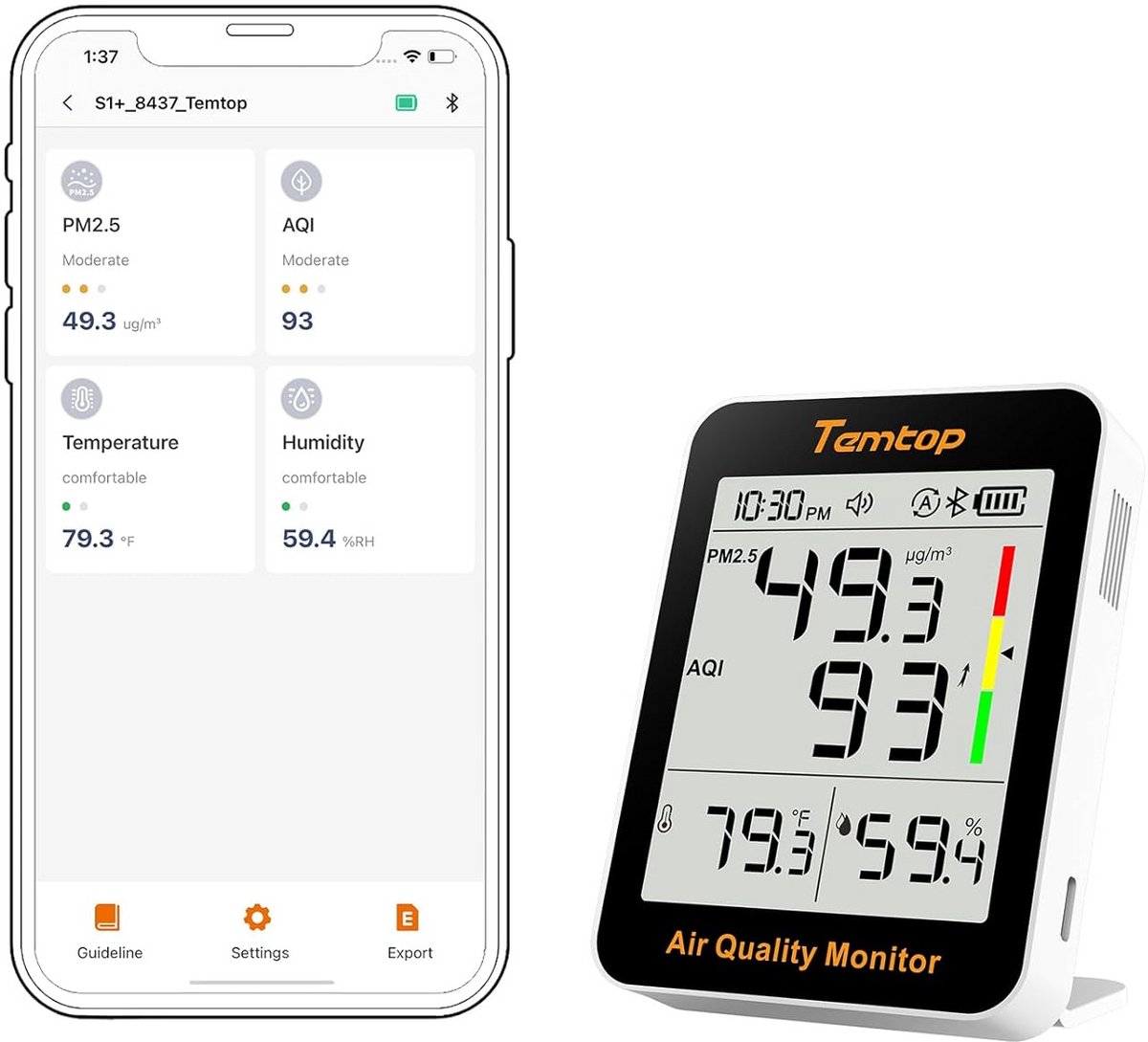 Luchtkwaliteitsmeter 4-in-1 voor PM2.5, AQI, Temperatuur en Vochtigheid - Ideaal voor Thuis en Kantoor