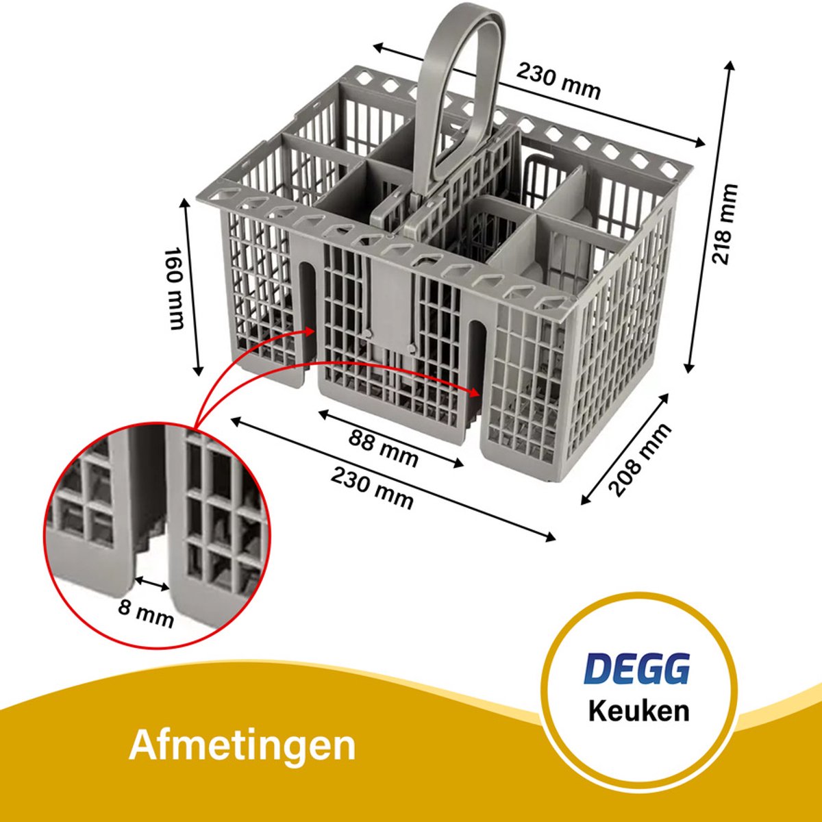 DEGG® - Universele Bestekmand voor Vaatwasser - Met Handvat - Grijs — afbeelding 4