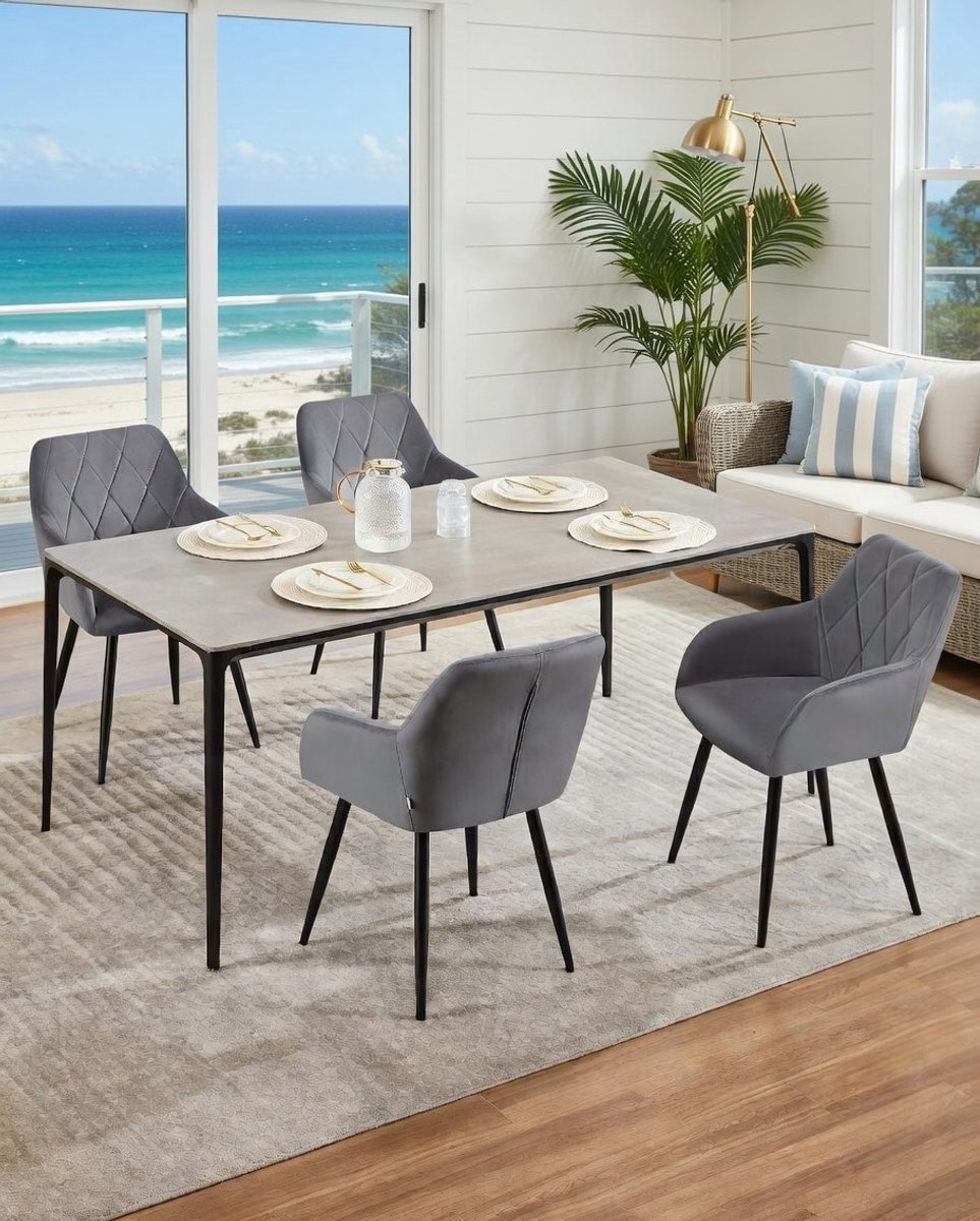 Comfortabele Eetkamerstoelen Set van 2 – Fluwelen Stoelen met Armleuning en Rugleuning – Ergonomische, Moderne Stoelen voor Eetkamer, Keuken & Woonkamer – Donkergrijs – Novihome