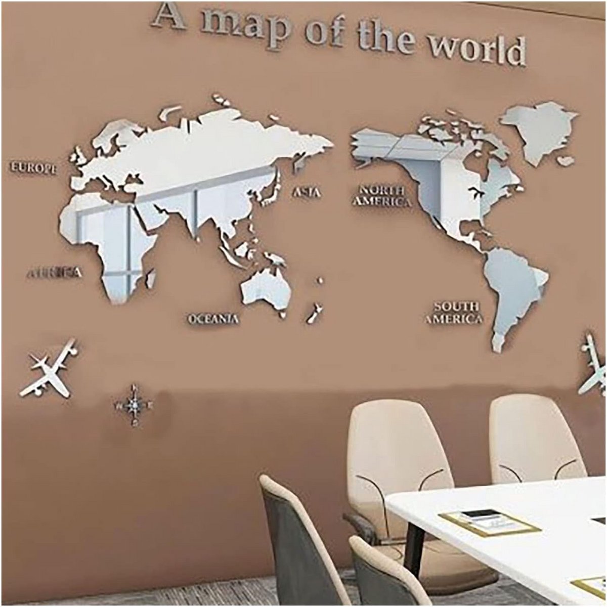 3D Spiegel Muursticker Wereldkaart voor Woonkamer en Slaapkamer