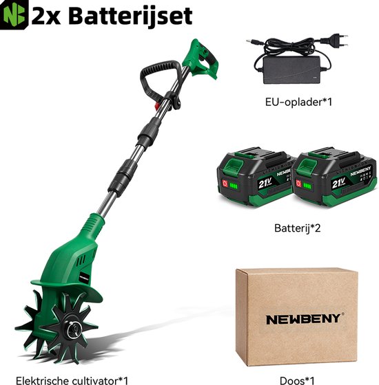 NewBeny Accu Grondfrees - Elektrische motorhak - 660 tpm Tuinfrees - met 2x Accu's - 15 cm grondbewerkingsdiepte, 10 cm bewerkingsbreedte van Newbeny — afbeelding 3
