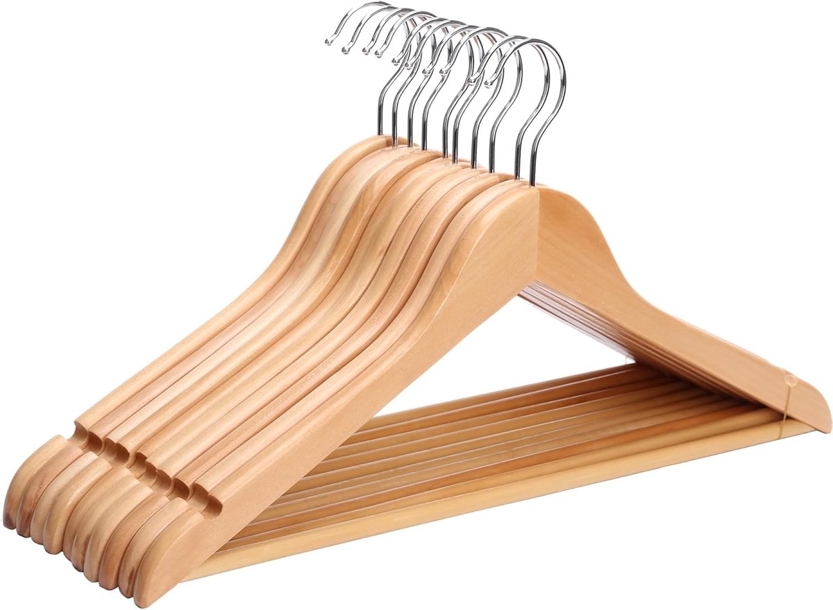 Houten Kleerhangers 20 Stuks - Glad en Natuurlijke Afwerking voor Kleding