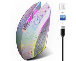 DREILEX Draadloze Witte Muis PRO GM1 met LED – Geruisloze werking – Oplaadbaar – Draagbaar – Draadloos 2.4G – Inclusief USB-ontvanger
