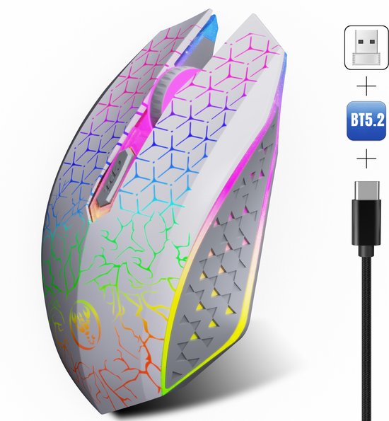 DREILEX Draadloze Witte Muis PRO GM1 met LED - Geruisloze werking - Oplaadbaar - Draagbaar - Draadloos 2.4G - Inclusief USB-ontvanger