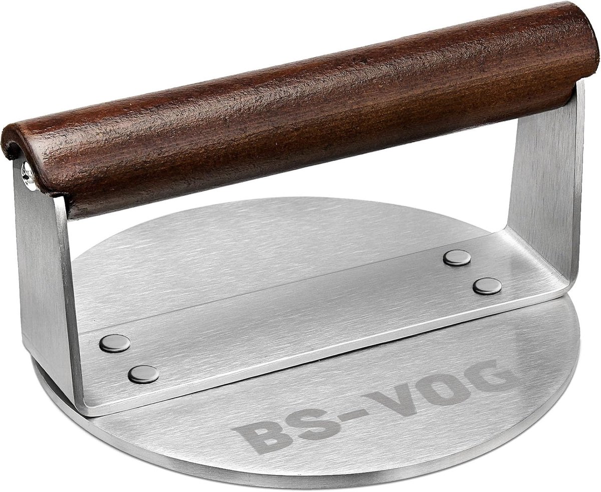 Zware Burgerpers met Houten Handgreep - 15 cm Staal Burger Smasher voor BBQ & Vlees