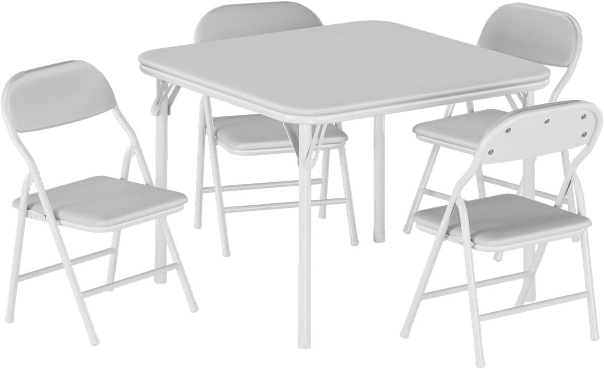 5-Delige Opvouwbare Kindertafel en Stoelen Set - Speeltafel met 4 Stoeltjes - Zacht PU Leer - Geen Montage - Grijs