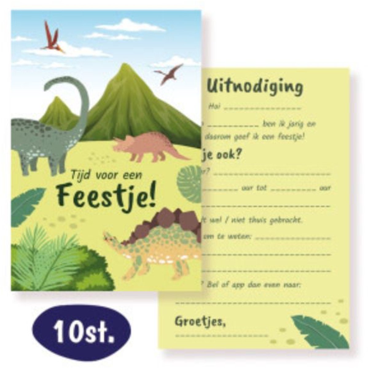 Dino-Uitnodiging Kinderfeestje-Verjaardag-Uitnodigingen Kindje-Dinosaurus-Kinderfeestje Uitnodiging-10 Stuks